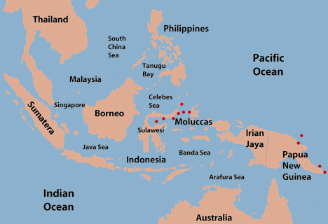 Map of Indo-Pacific with collection locations